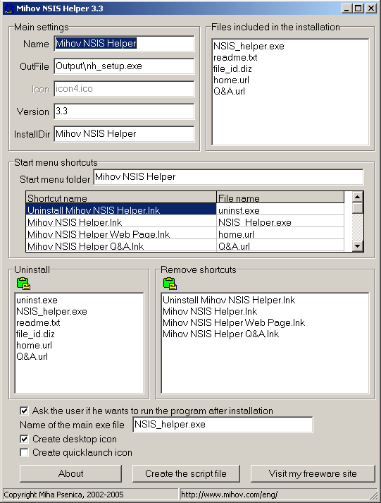 Mihov NSIS Helper screen shot